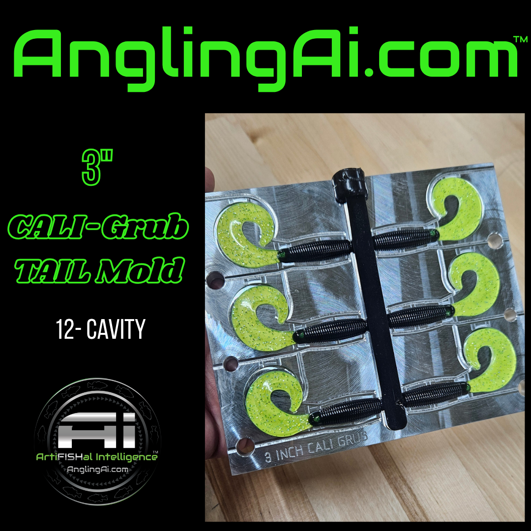 Tail Mold 3" Cali Grub – 12-Cavity Soft Plastic Bait Mold