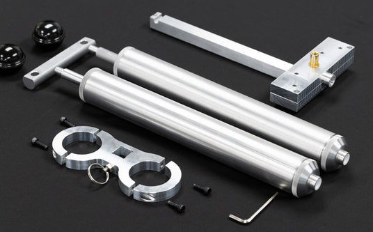 Angling A.i. Premium Dual Injector with blending block, bracket, and injection bar laid out on a bench